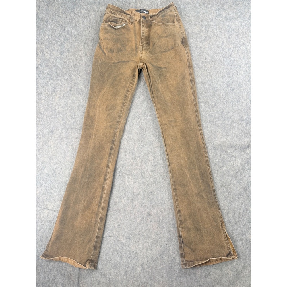 Fashion Nova Jeans Womens 5 Brown Cotton Acid Wash Flare Side Slit Grunge Y2K